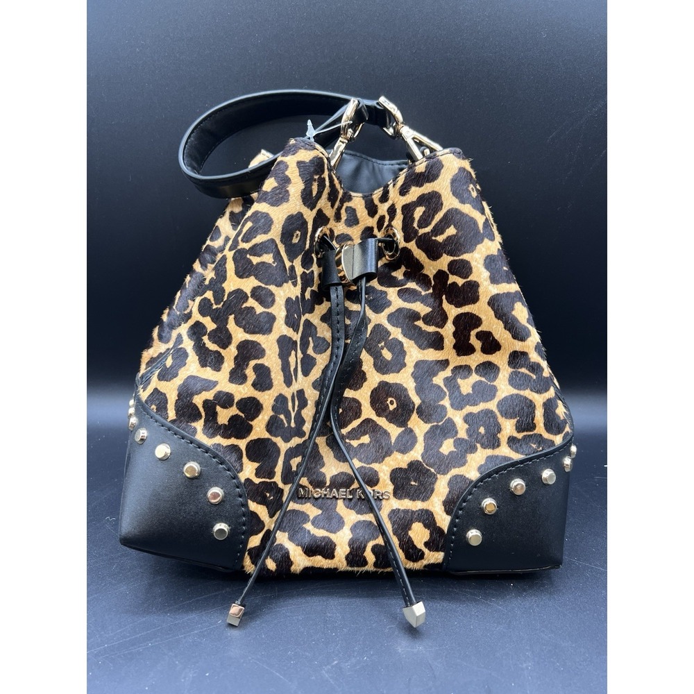 Michael Kors Mercer Gallery Small Fur Leopard Draw Handbag With Strap & Wallet